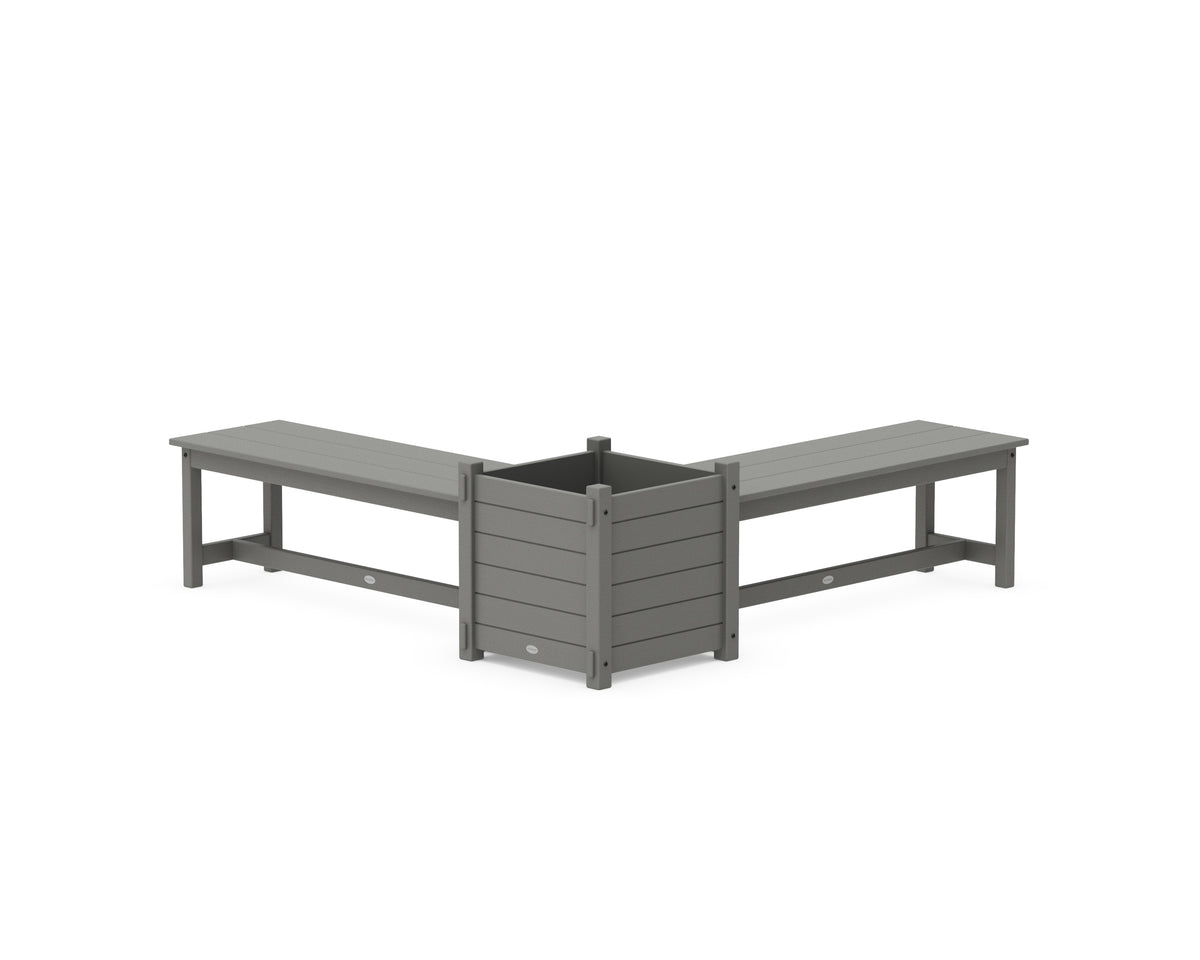 POLYWOOD 48" Nautical L-Shaped Planter Bench Set - Large in Slate Grey
