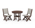 POLYWOOD Coastal Folding Side Chair 3-Piece Round Dining Set in Mahogany / Birch