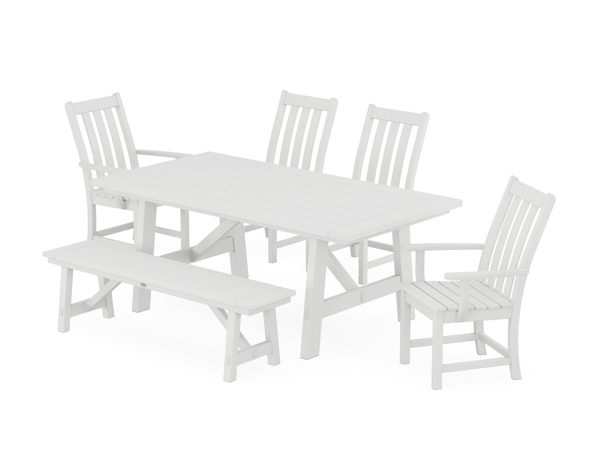 POLYWOOD Vineyard 6-Piece Rustic Farmhouse Dining Set with Bench in White