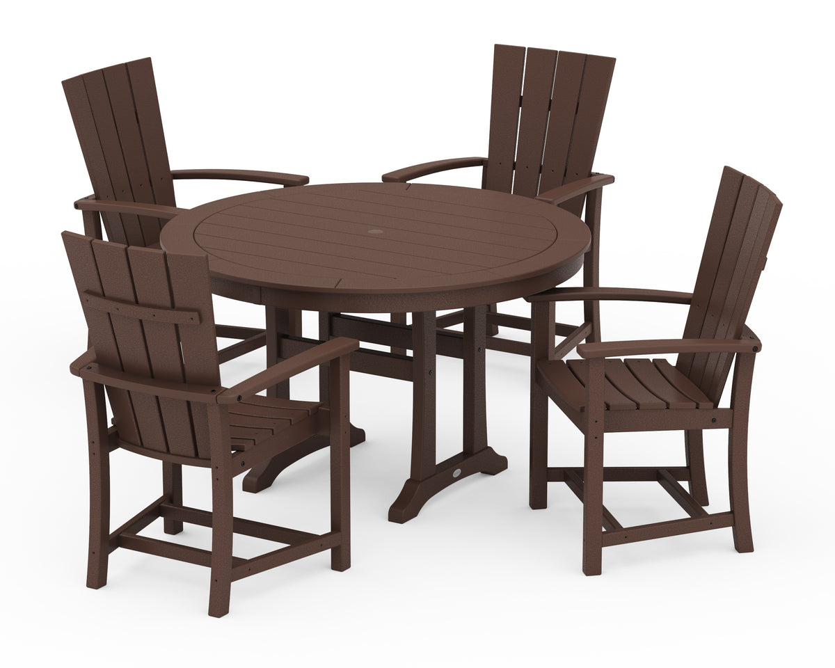 POLYWOOD Quattro 5-Piece Round Dining Set with Trestle Legs in Mahogany