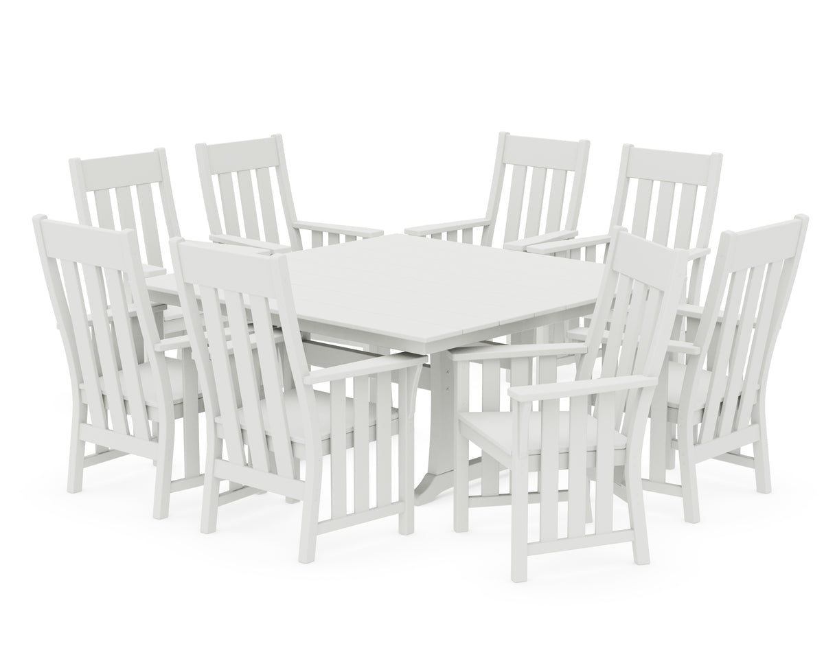 POLYWOOD Acadia 9-Piece Square Farmhouse Dining Set with Trestle Legs in Vintage White