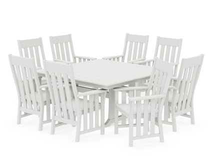 POLYWOOD Acadia 9-Piece Square Farmhouse Dining Set with Trestle Legs in Vintage White