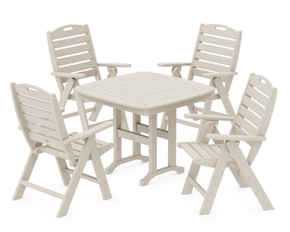 POLYWOOD Nautical Folding Highback Chair 5-Piece Dining Set in Sand
