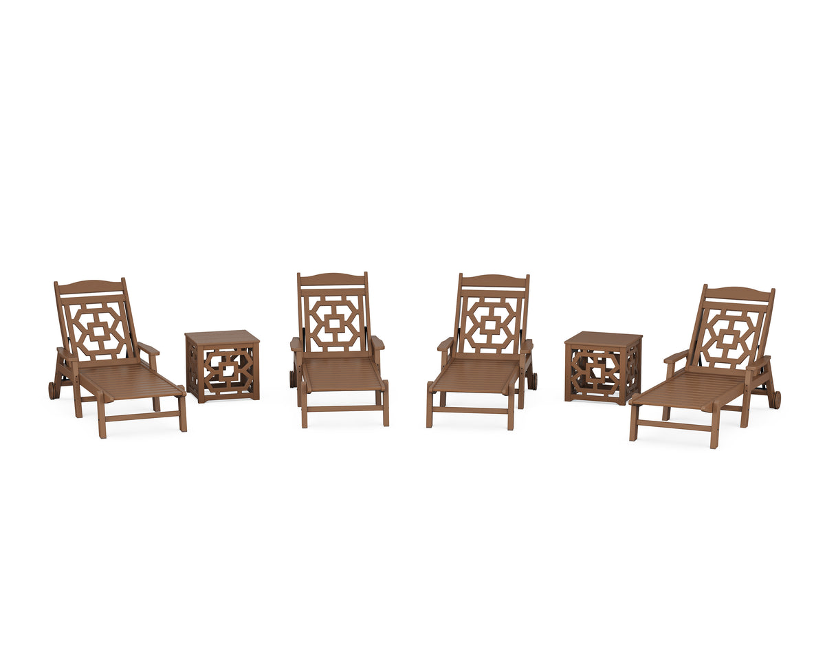 POLYWOOD Chinoiserie 6-Piece Chaise Set in Teak