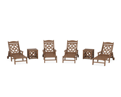 POLYWOOD Chinoiserie 6-Piece Chaise Set in Teak