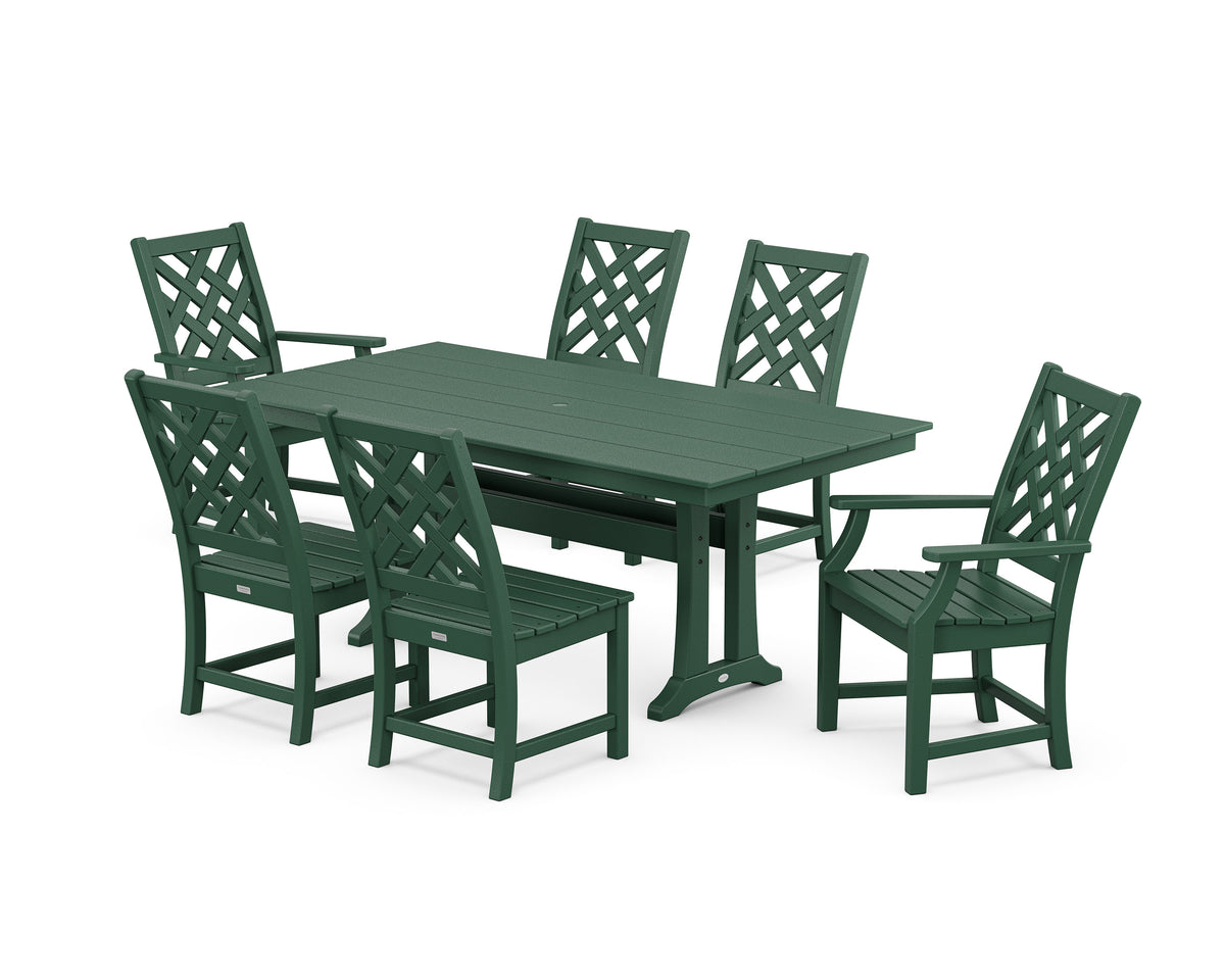 POLYWOOD Wovendale 7-Piece Farmhouse Dining Set with Trestle Legs in Green