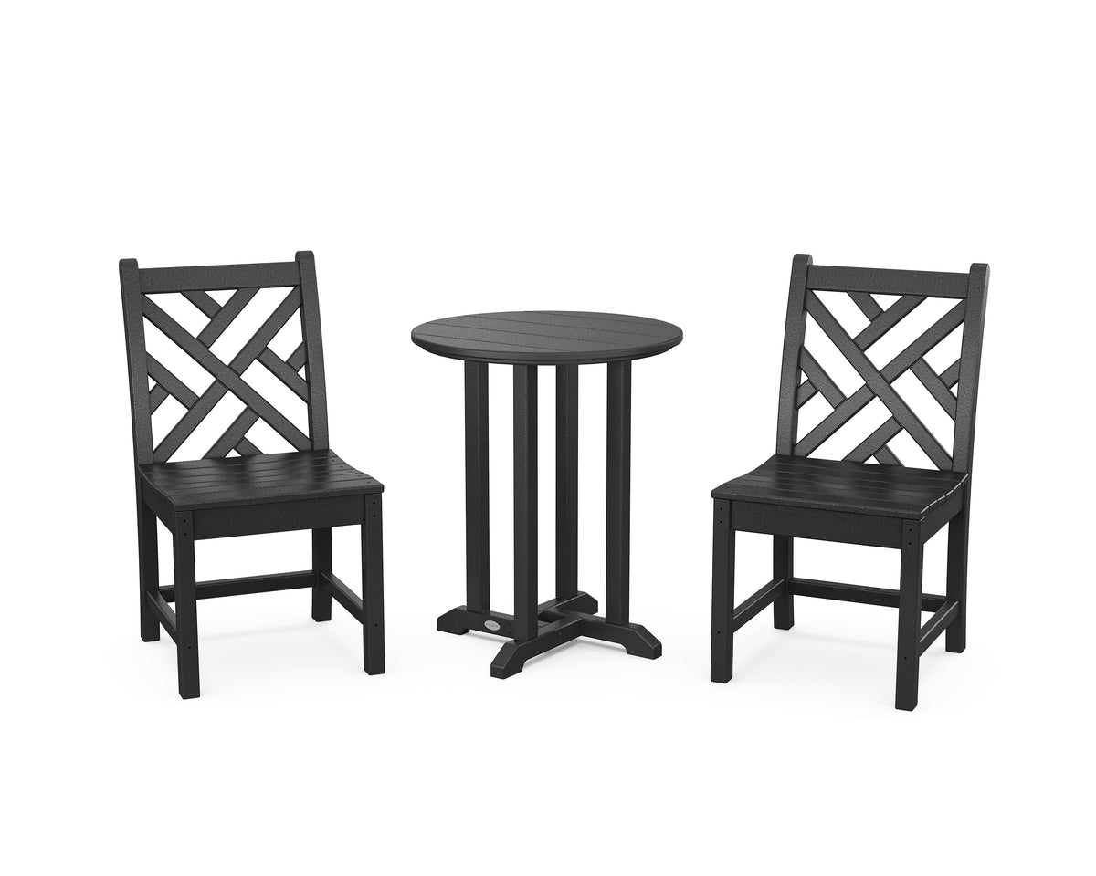 POLYWOOD Chippendale Side Chair 3-Piece Round Bistro Dining Set in Black