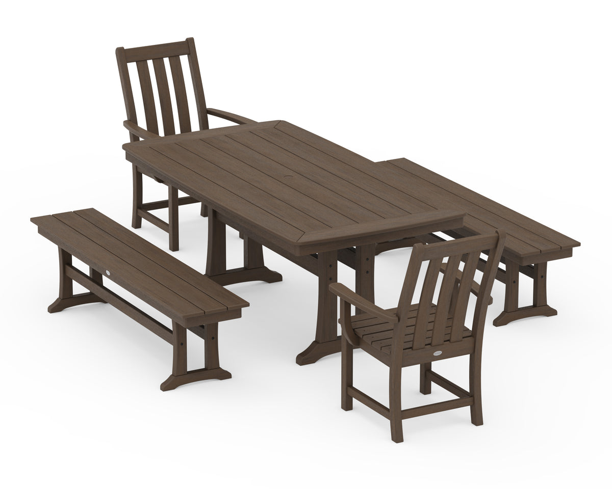 POLYWOOD Vineyard 5-Piece Dining Set with Trestle Legs - 38" x 73" Table in Kona