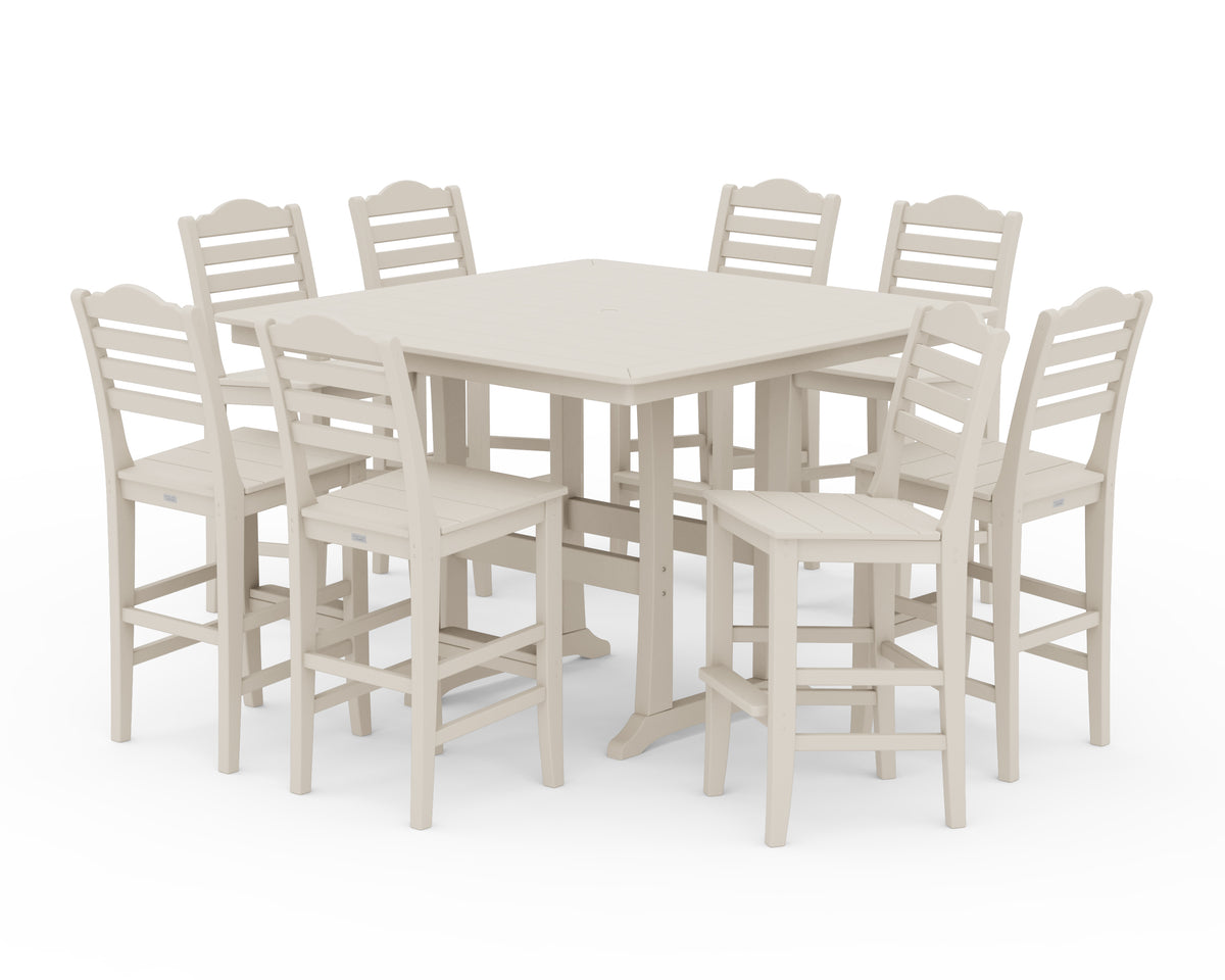 POLYWOOD Savannah Side Chair 9-Piece Square Bar Set with Trestle Legs in Sand