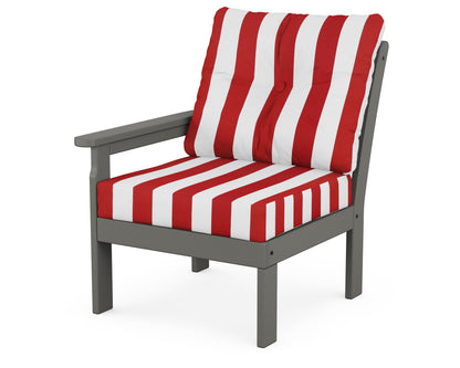 POLYWOOD Vineyard Modular Left Arm Chair in Slate Grey / Cabana Stripe Crimson