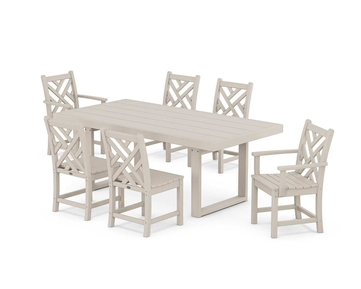 POLYWOOD Chippendale 7-Piece Dining Set - 39" x 78" Table in Sand