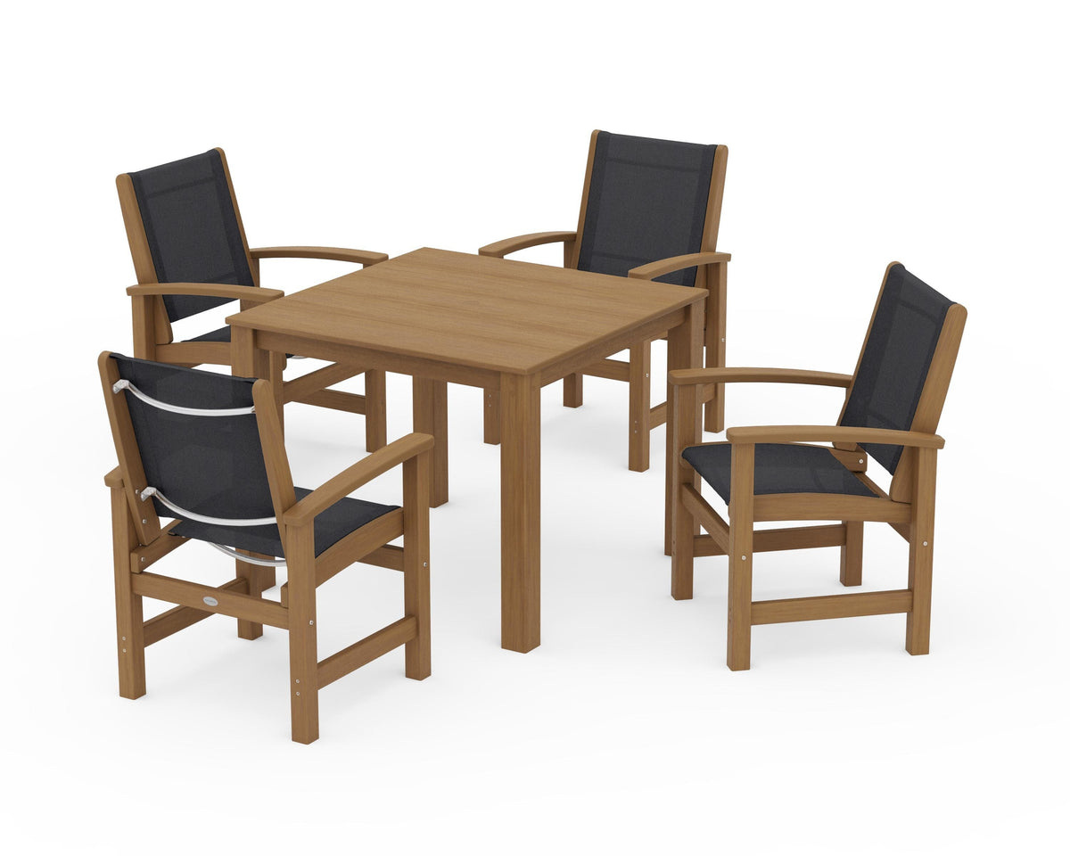 POLYWOOD Coastal 5-Piece Parsons Dining Set in Natural / Black