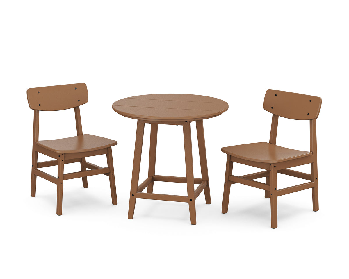 POLYWOOD Modern Studio Urban Chair 3-Piece Round Bistro Dining Set in Teak