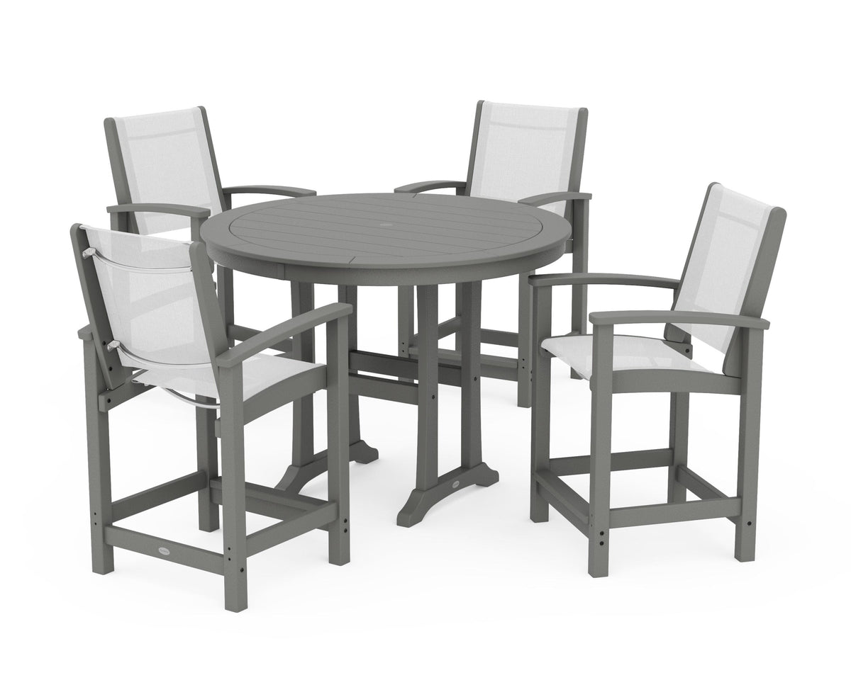 POLYWOOD Coastal 5-Piece Counter Set in Slate Grey / White