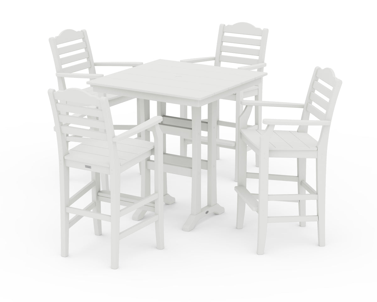 POLYWOOD Savannah 5-Piece Farmhouse Bar Set with Trestle Legs in Vintage White