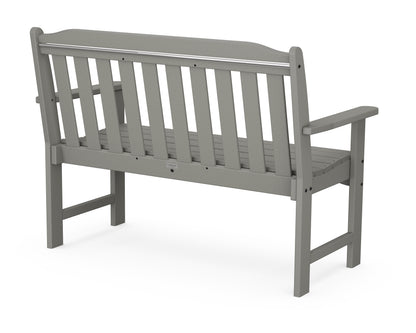 Angled view of the POLYWOOD Country Living 48" Garden Bench in Slate Grey