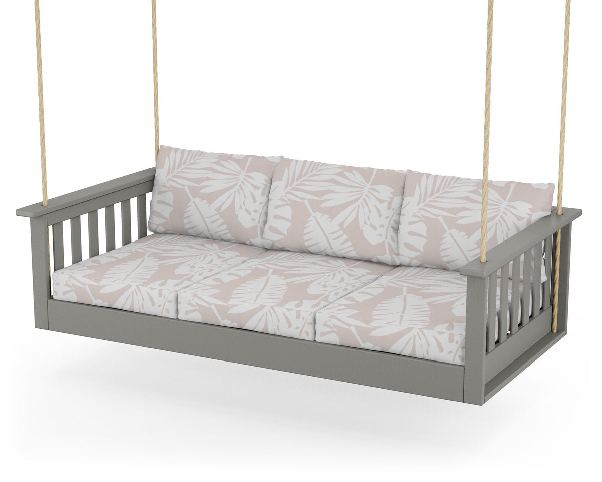 POLYWOOD Vineyard Daybed Swing in Slate Grey / Leaf Dune Burlap