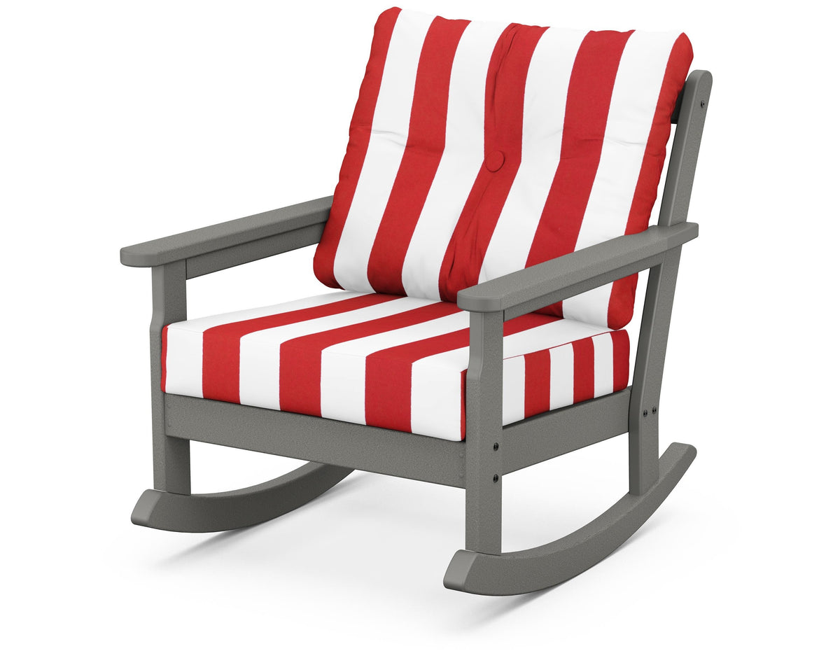 POLYWOOD Vineyard Deep Seating Rocking Chair in Slate Grey / Cabana Stripe Crimson