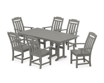 POLYWOOD Cottage Arm Chair 7-Piece Farmhouse Dining Set in Slate Grey