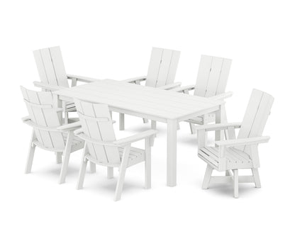 POLYWOOD Modern Curveback Adirondack 7-Piece Parsons Swivel Dining Set in White