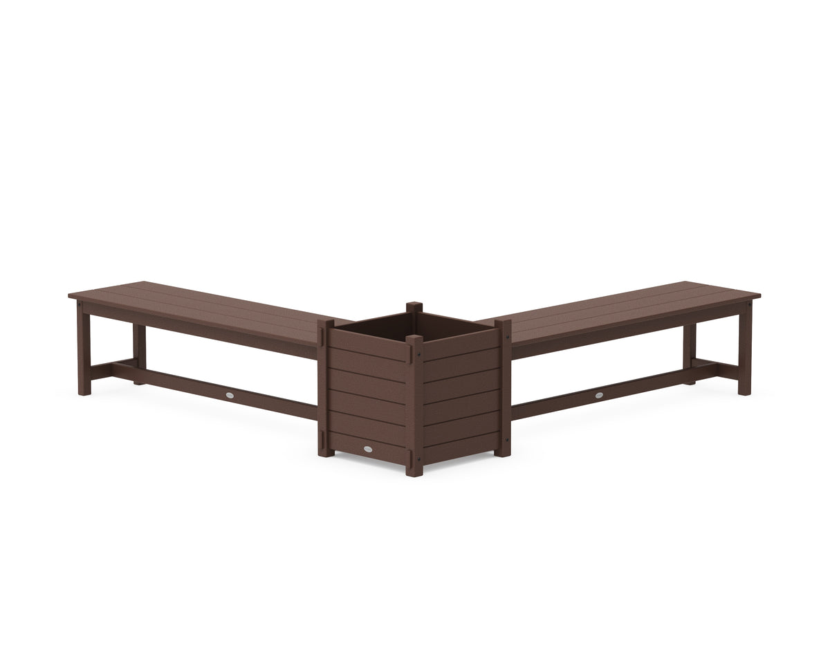 POLYWOOD 60" Nautical L-Shaped Planter Bench Set - Large in Mahogany