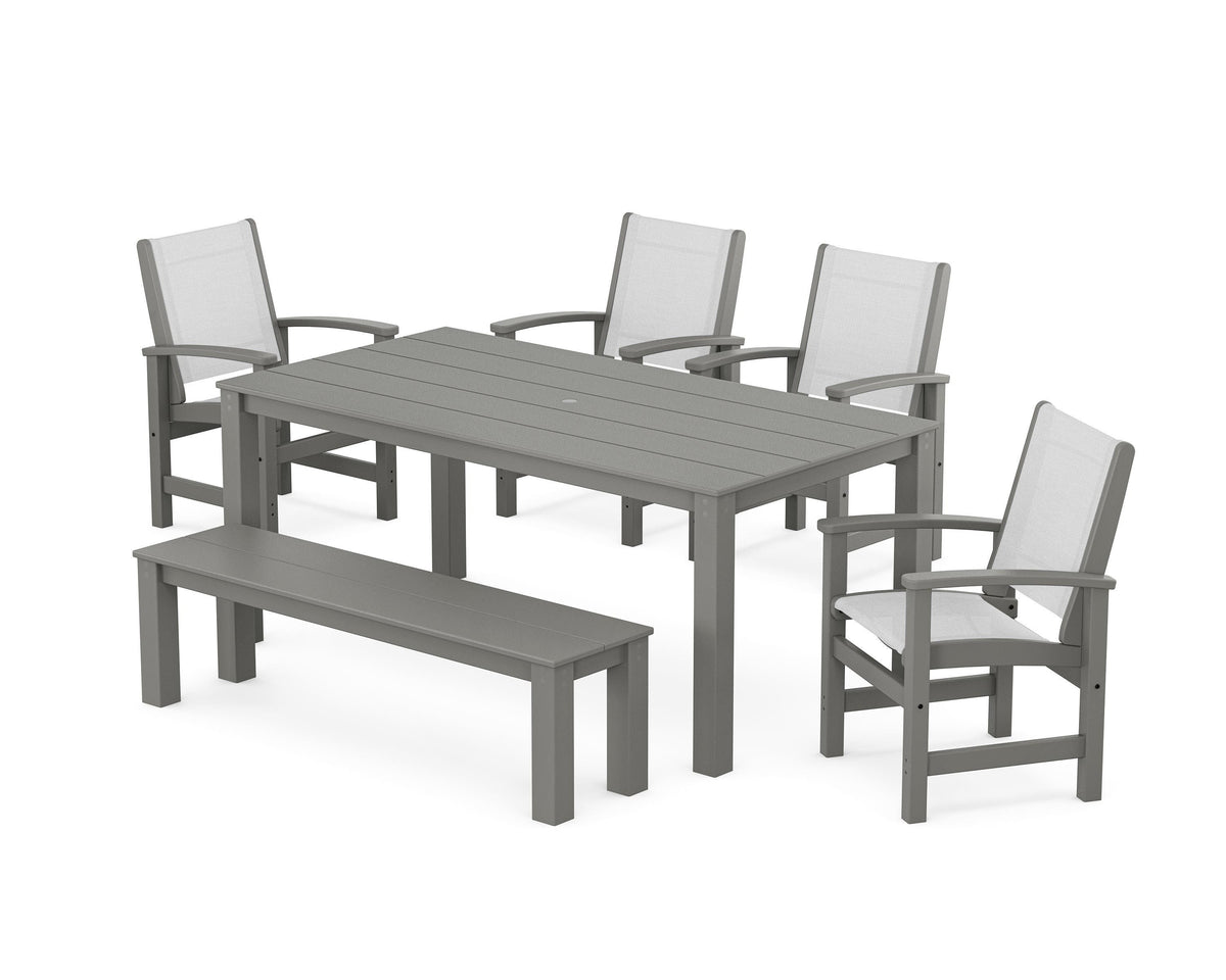 POLYWOOD Coastal 6-Piece Parsons Dining Set with Bench in Slate Grey / White