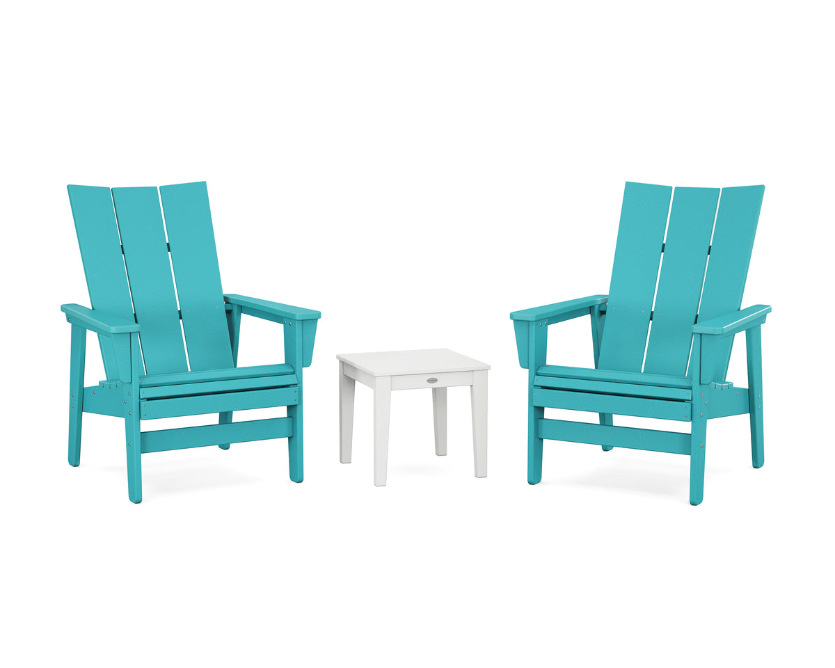 POLYWOOD 3-Piece Modern Grand Upright Adirondack Set in Aruba / White