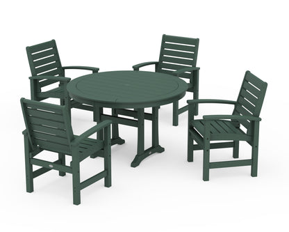POLYWOOD Signature 5-Piece Round Dining Set with Trestle Legs in Green