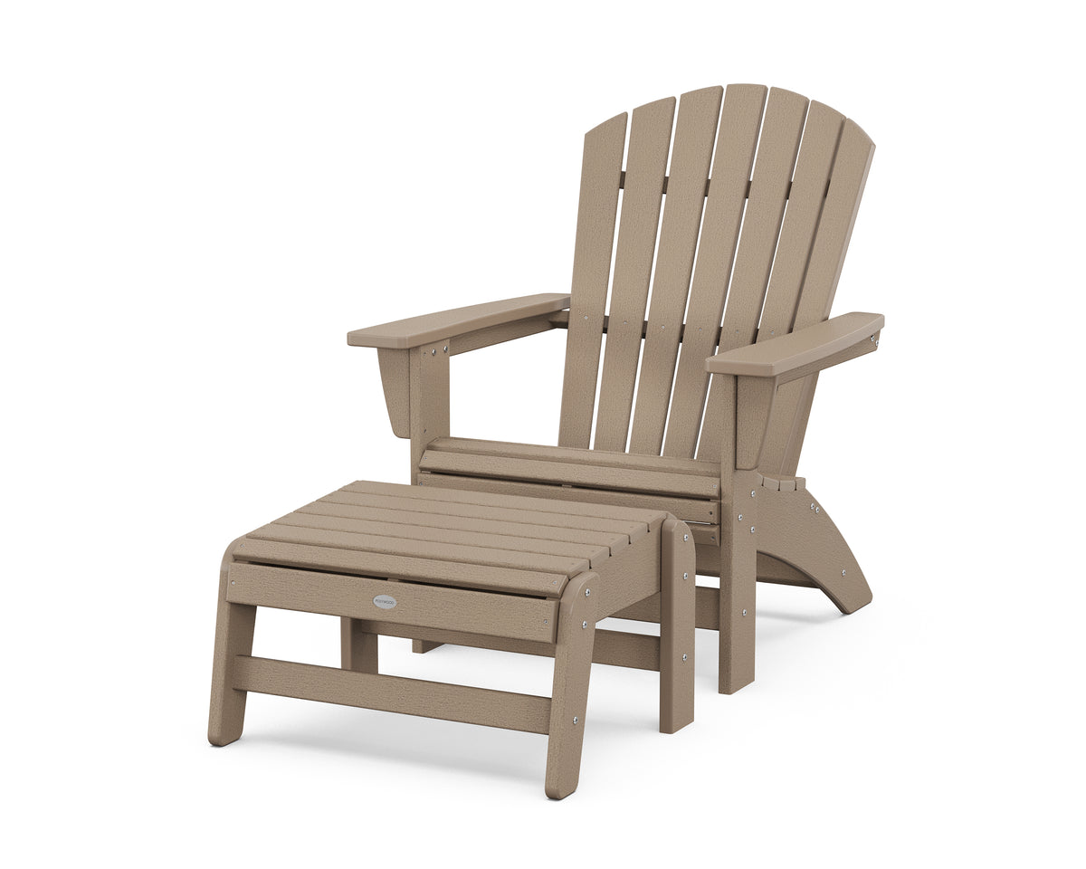 POLYWOOD Nautical Grand Adirondack Chair with Ottoman in Vintage Sahara