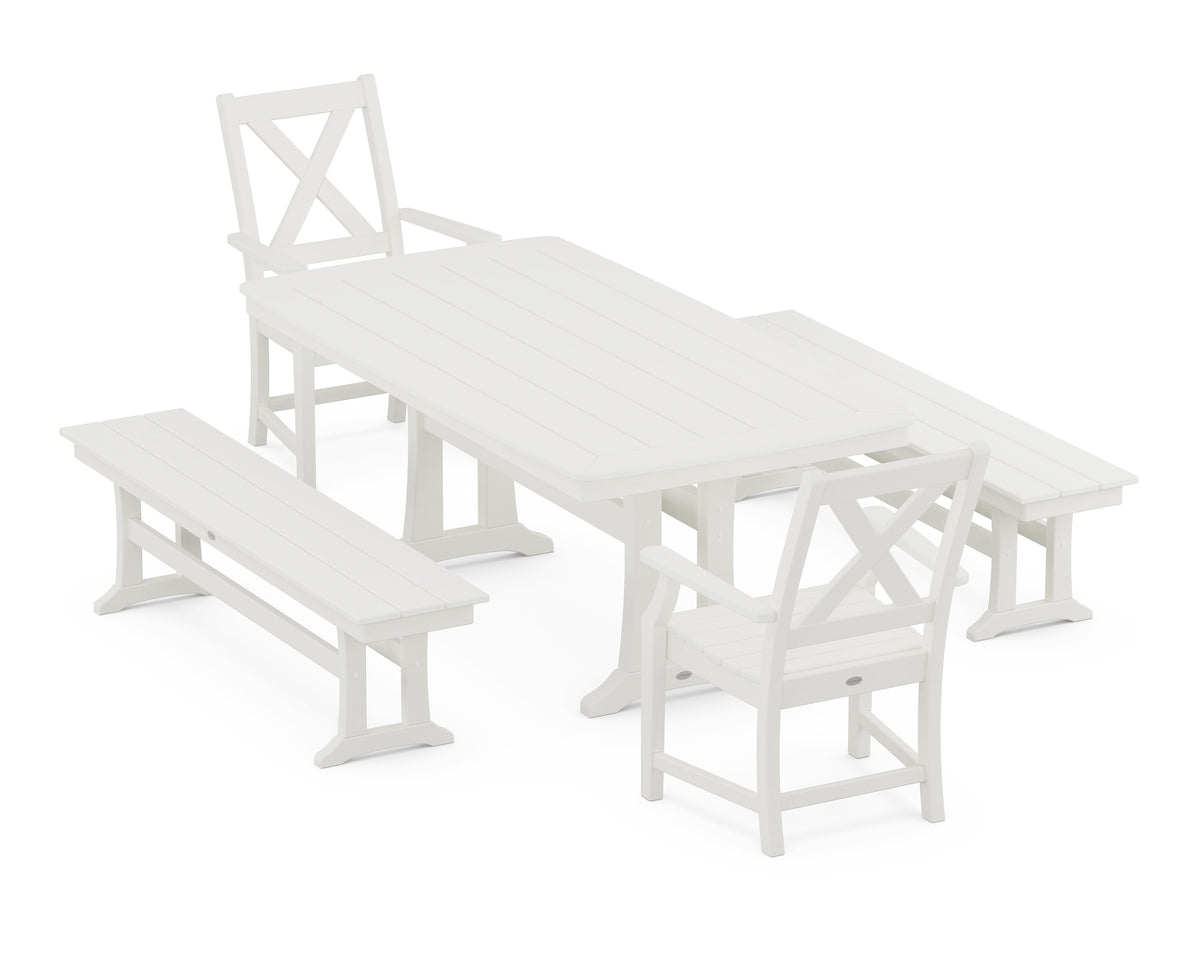 POLYWOOD Braxton 5-Piece Dining Set with Trestle Legs - 38" x 73" Table in Vintage White