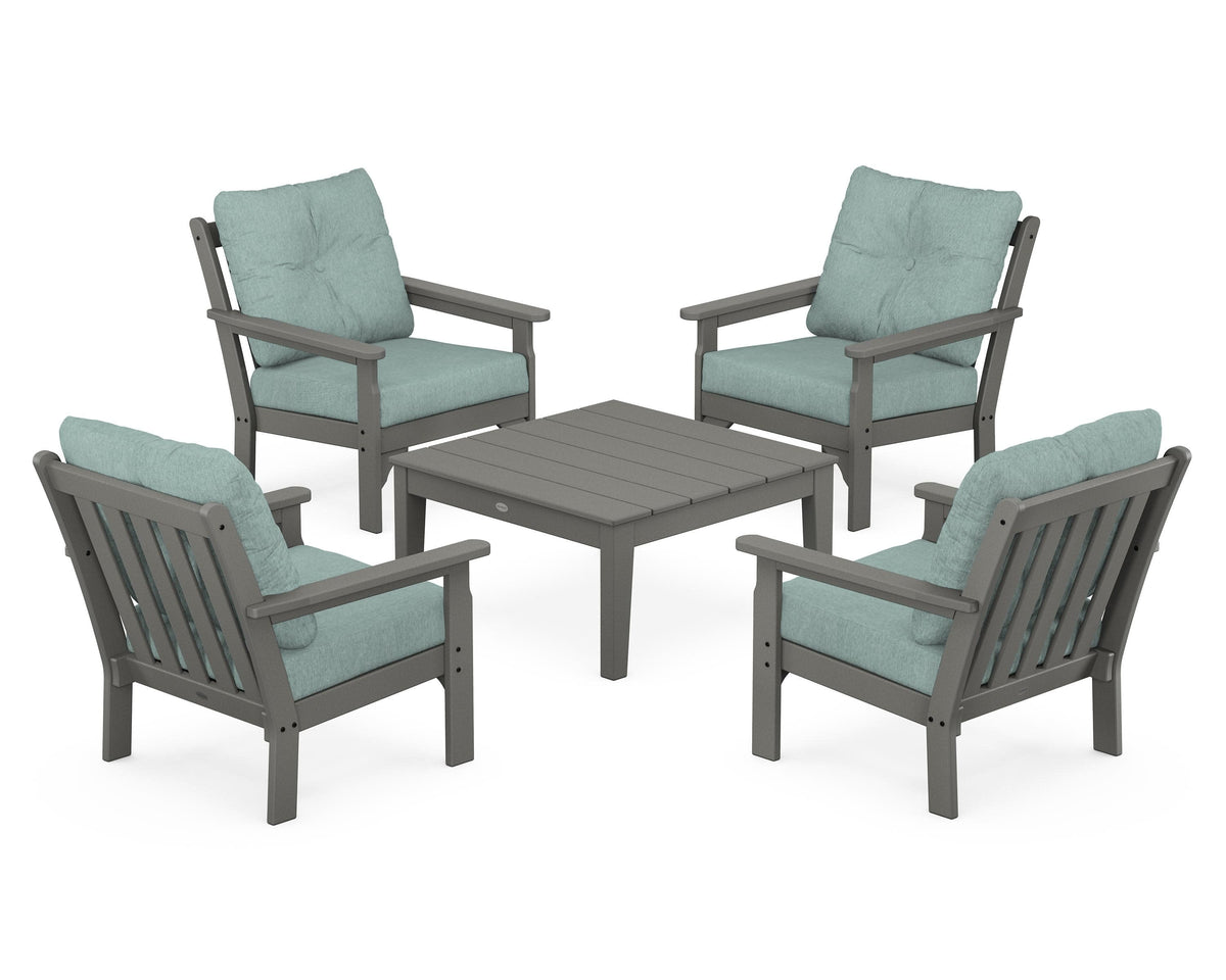 POLYWOOD Vineyard 5-Piece Deep Seating Conversation Set in Slate Grey / Glacier Spa