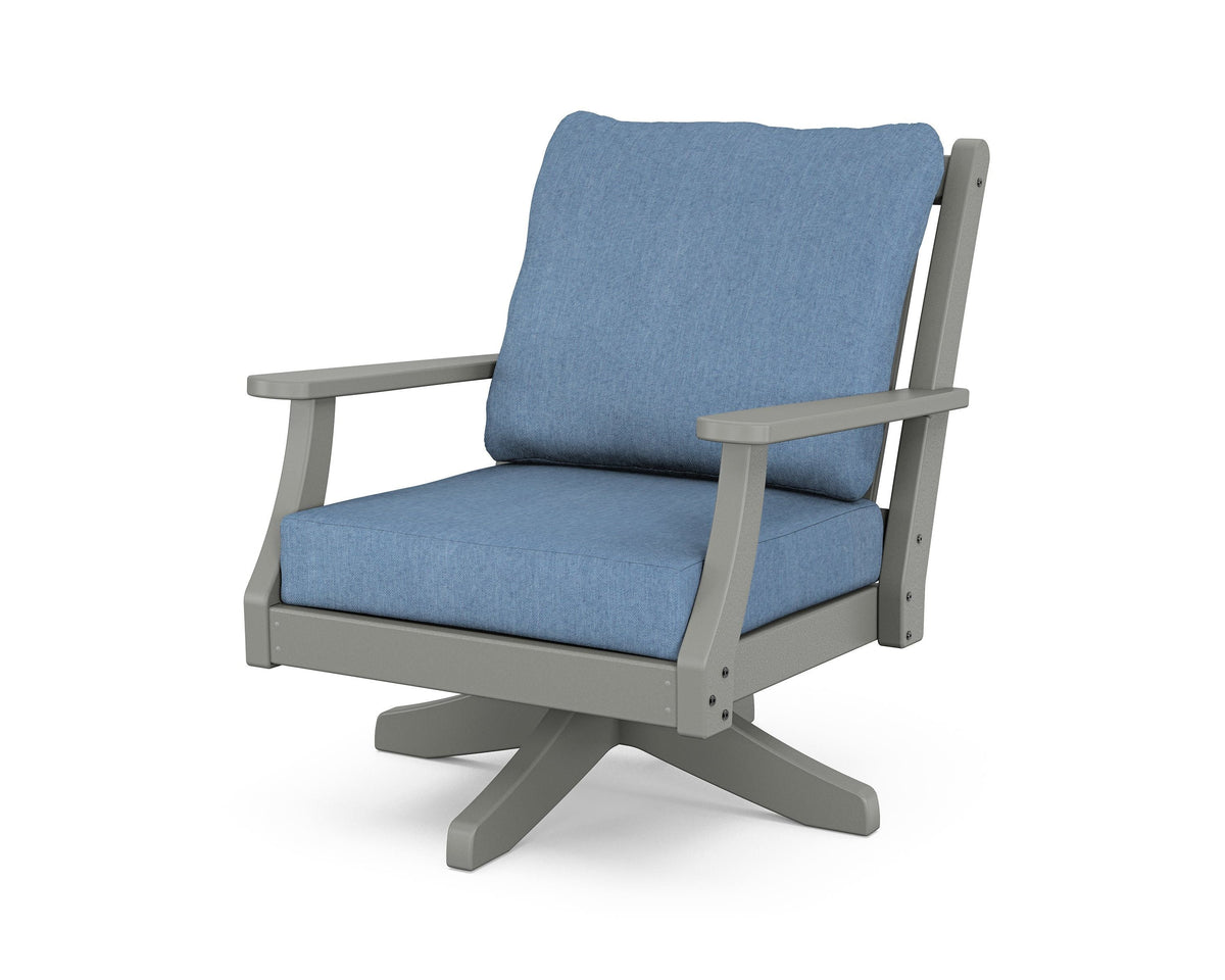 POLYWOOD Wovendale Deep Seating Swivel Chair in Slate Grey / Sky Blue