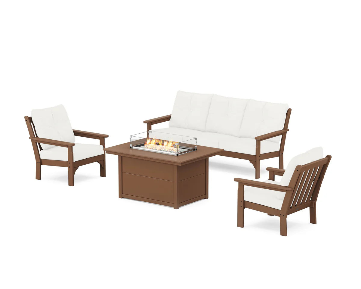 POLYWOOD Vineyard Deep Seating Fire Pit Table Set