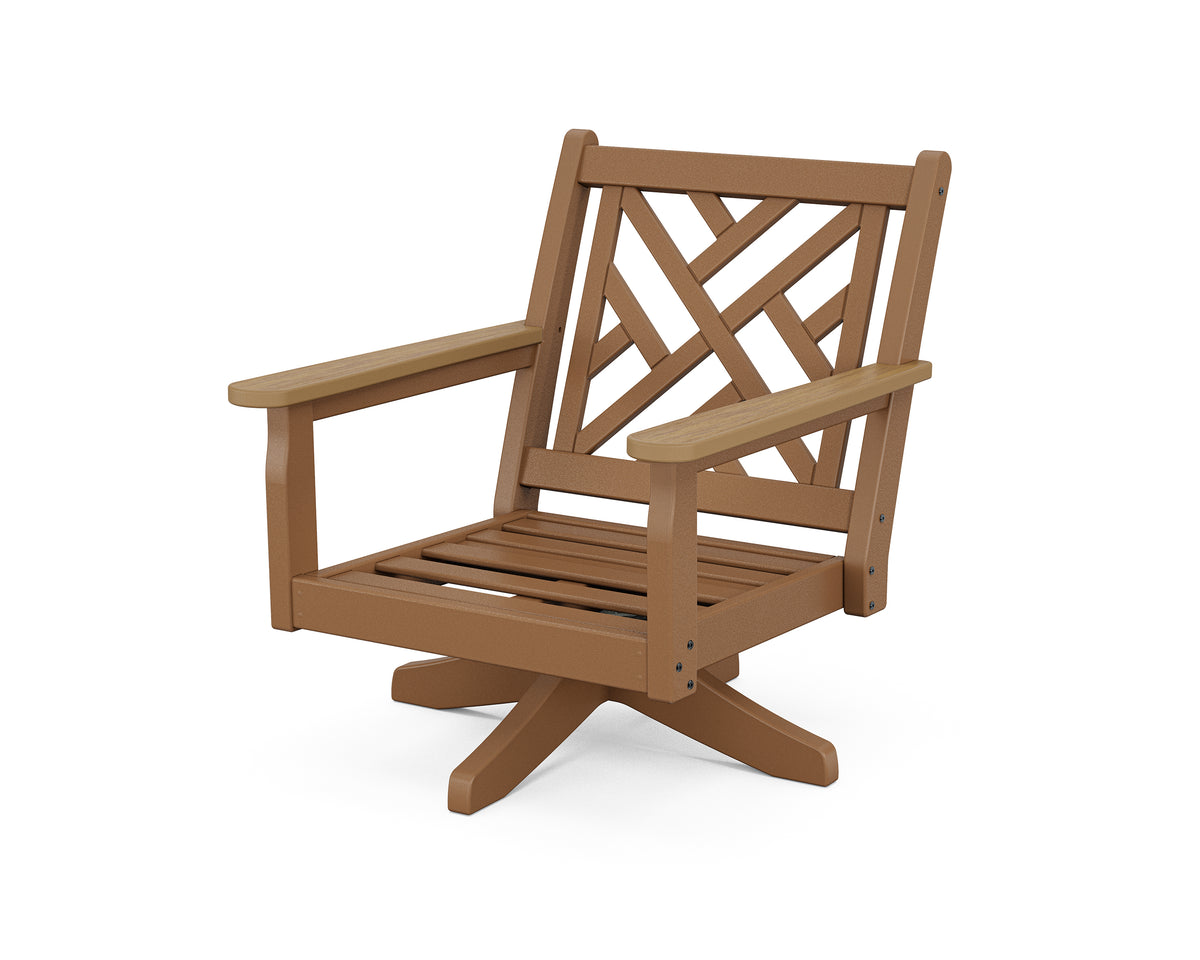 POLYWOOD Chippendale Deep Seating Swivel Chair Frame in Teak / Natural