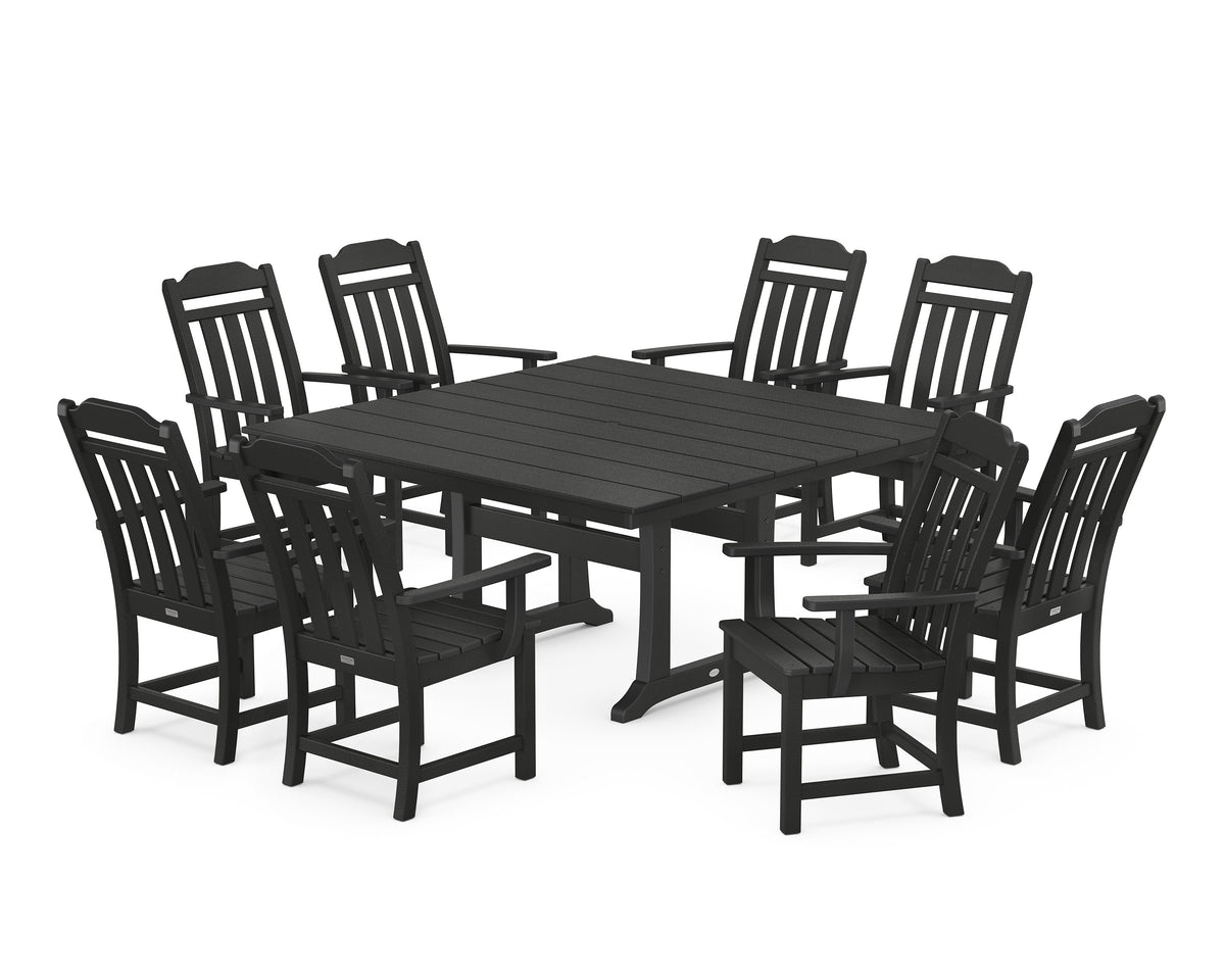 POLYWOOD Cottage 9-Piece Square Farmhouse Dining Set with Trestle Legs in Black