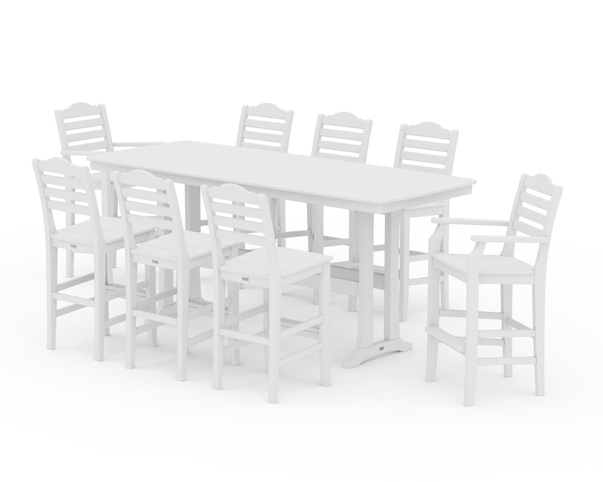 POLYWOOD Savannah 9-Piece Bar Set with Trestle Legs in White