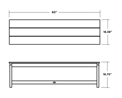 POLYWOOD 60" Planter Bench dimension drawing with width, depth and height measurements