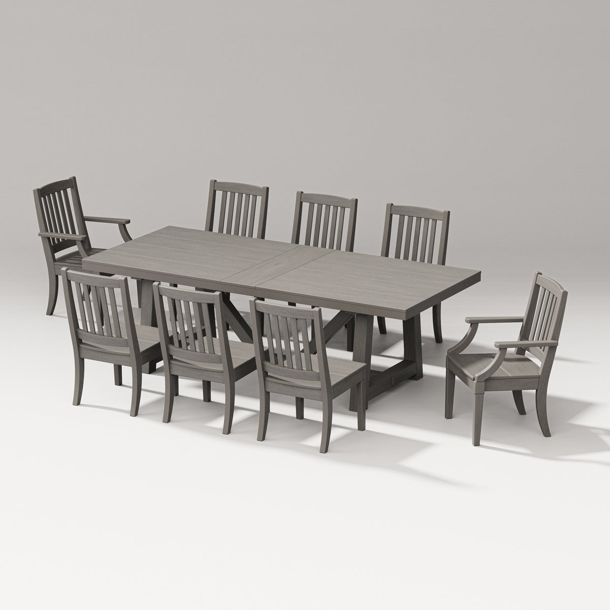 POLYWOOD Estate 9-Piece A-Frame Table Dining Set - 96" Table in Driftwood