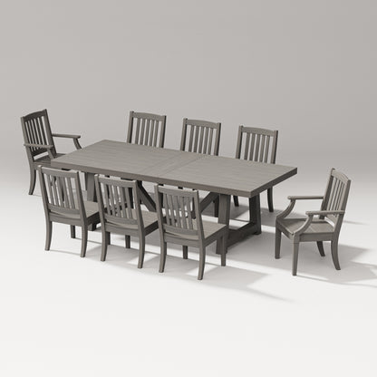 POLYWOOD Estate 9-Piece A-Frame Table Dining Set - 96" Table in Driftwood