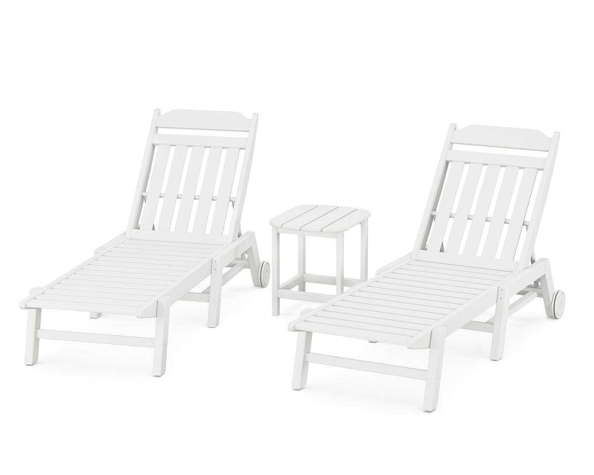POLYWOOD Cottage 3-Piece Chaise Set with Wheels in White