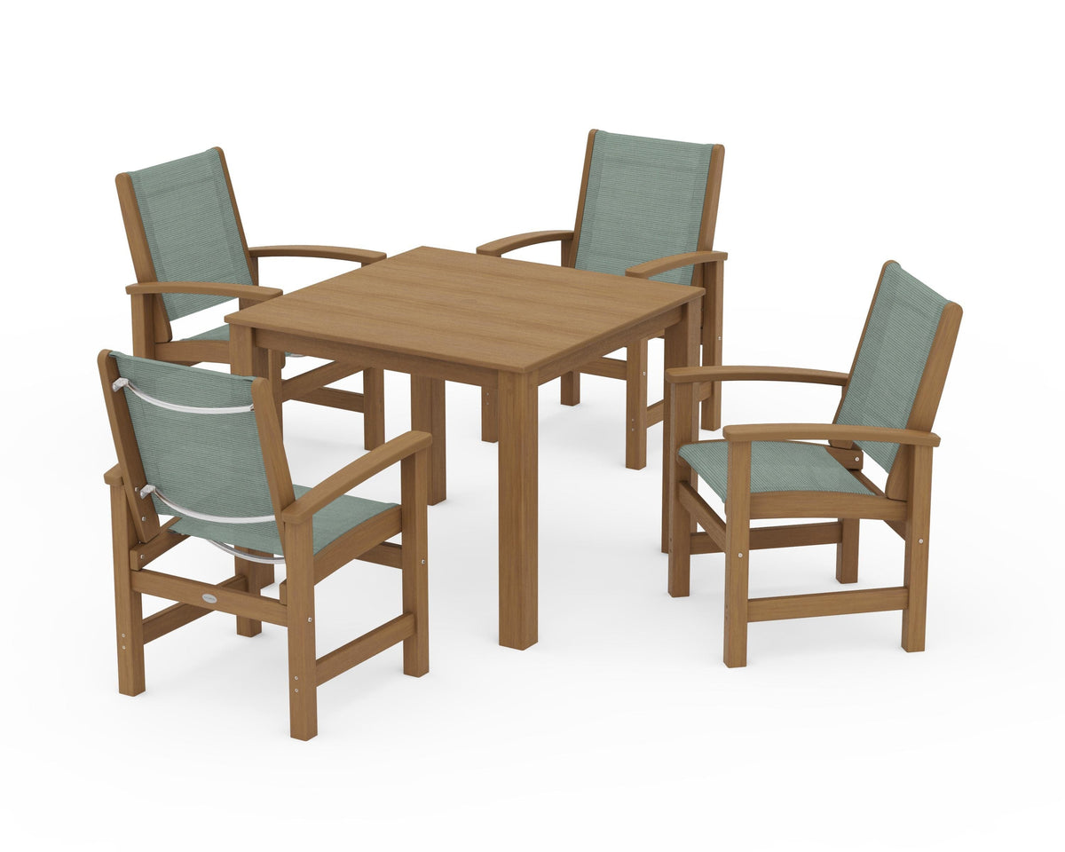 POLYWOOD Coastal 5-Piece Parsons Dining Set in Natural / Dupioni Sea Mist
