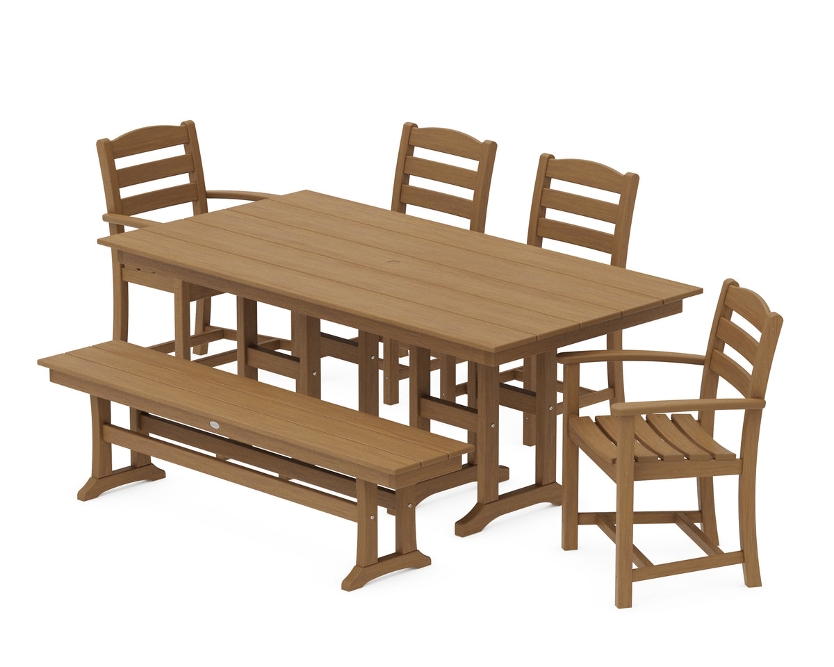 POLYWOOD La Casa Café 6-Piece Farmhouse Dining Set with Bench in Natural