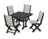 POLYWOOD Coastal Folding Side Chair 5-Piece Farmhouse Dining Set With Trestle Legs in Black / Birch
