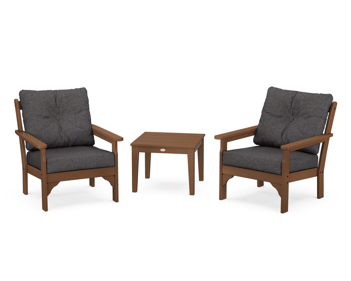 POLYWOOD Vineyard 3-Piece Deep Seating Set in Teak / Ash Charcoal