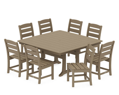 POLYWOOD Lakeside 9-Piece Nautical Trestle Dining Set in Vintage Sahara