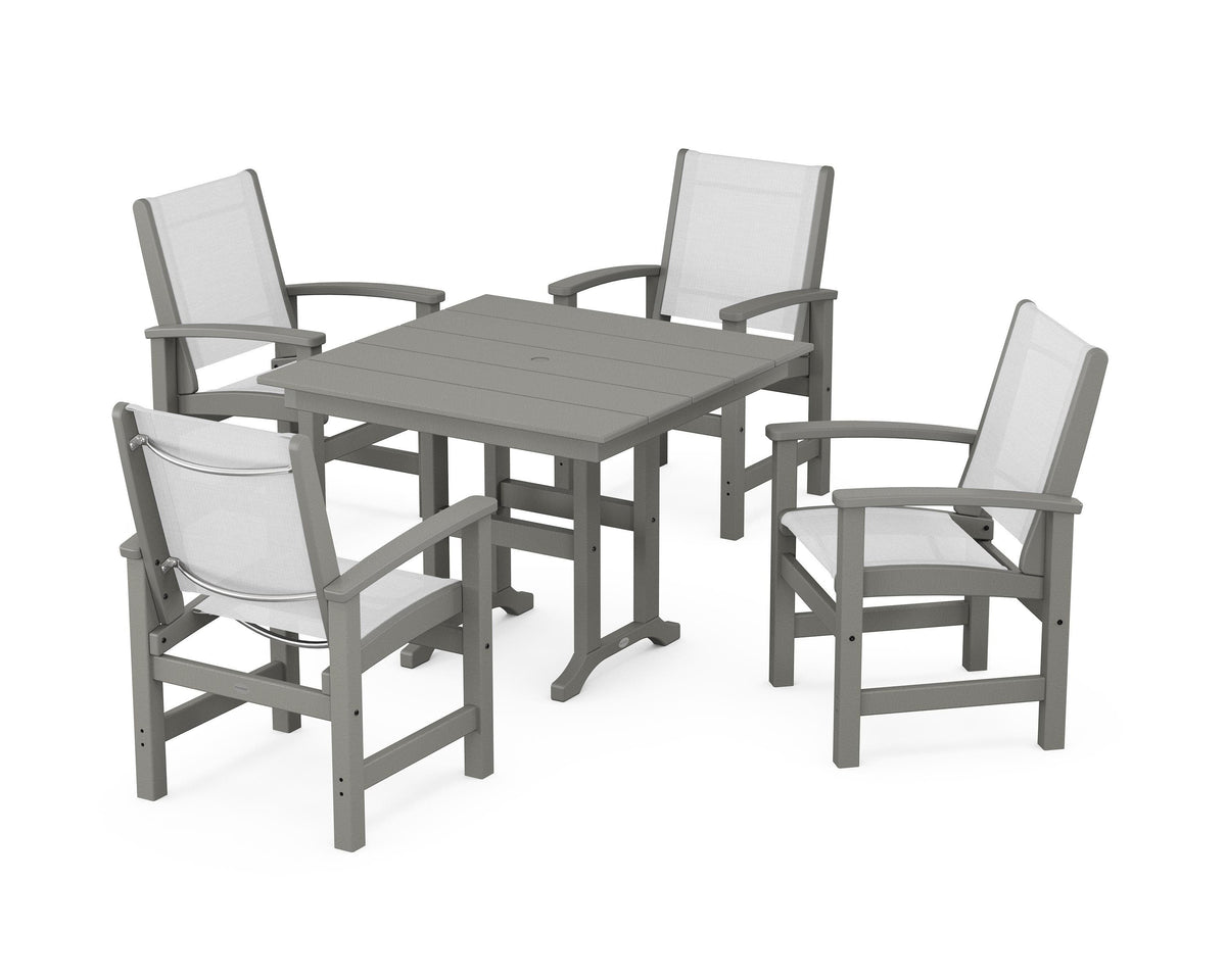 POLYWOOD Coastal 5-Piece Farmhouse Dining Set with Farmhouse 37" Dining Table in Slate Grey / White