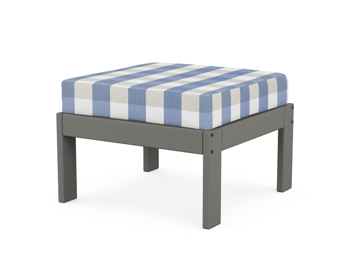 POLYWOOD Vineyard Modular Ottoman in Slate Grey / Buffalo Plaid Sky Blue