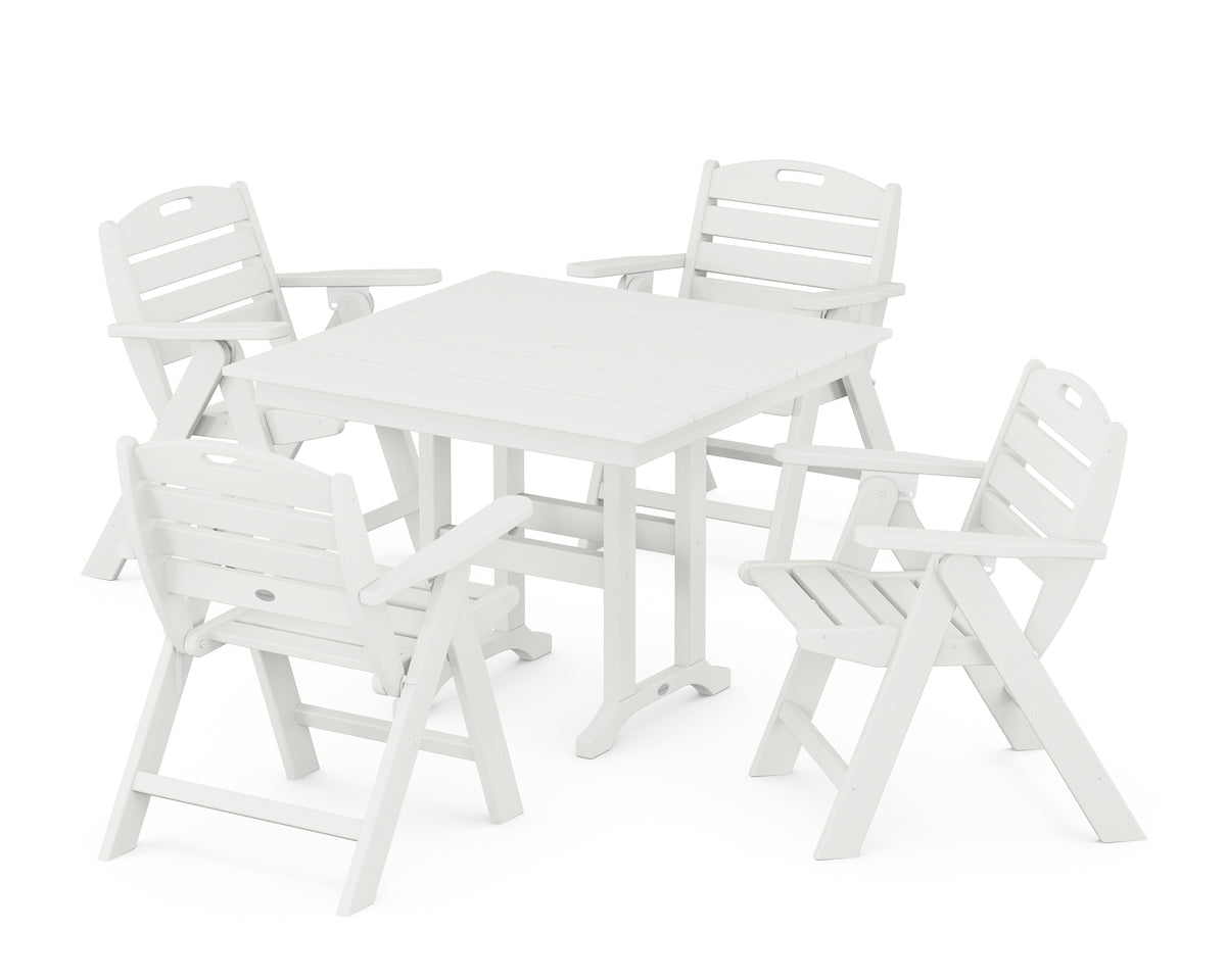POLYWOOD Nautical Folding Lowback Chair 5-Piece Farmhouse Dining Set in Vintage White