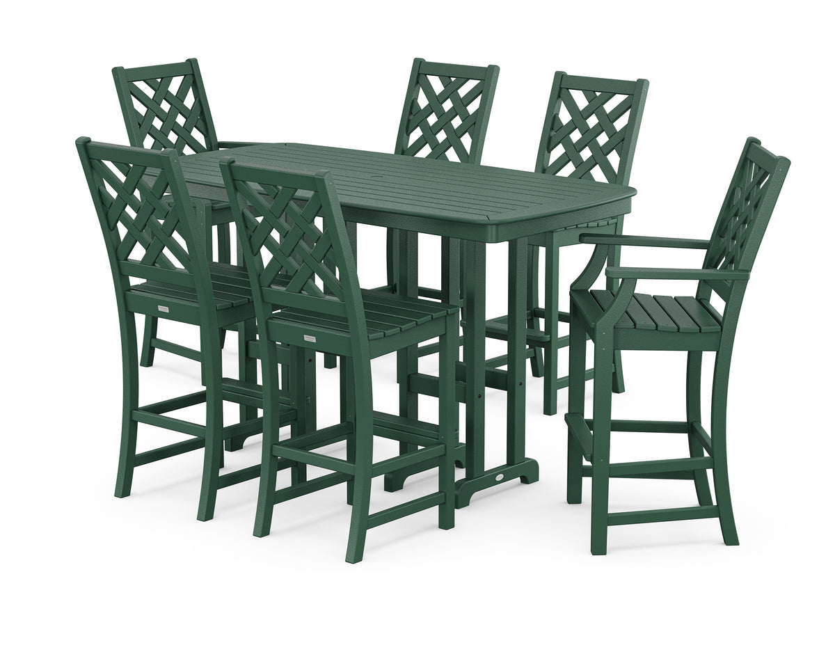 POLYWOOD Country Living Wovendale 7-Piece Bar Set in Green