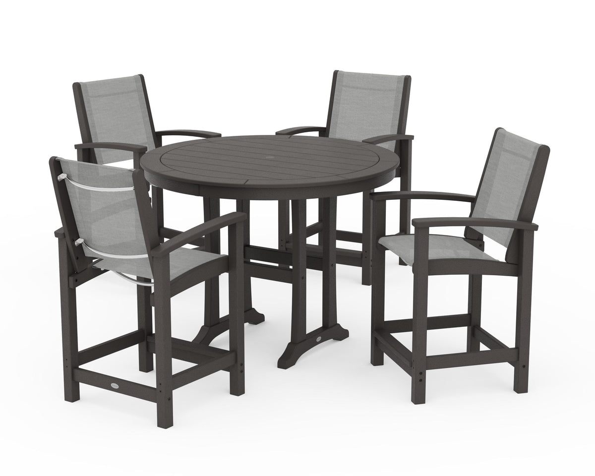 POLYWOOD Coastal 5-Piece Counter Set in Vintage Coffee / Metallic